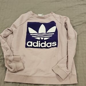 Adidas Women's Lavender and White Logo Sweater With Velvet Logo Medium